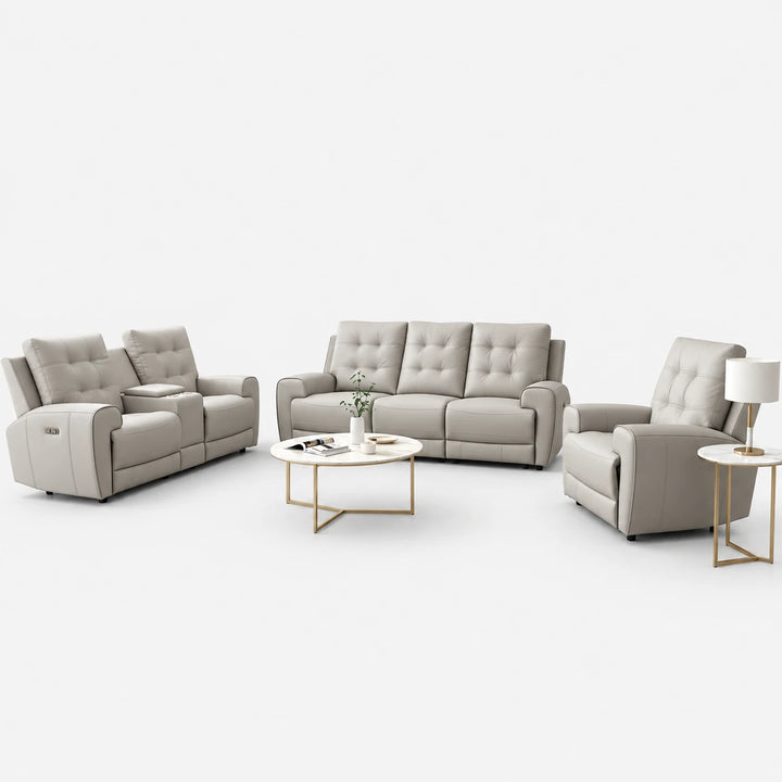 Nolan Taupe 3-Piece Power Recliner Set In Aire-Leather Upholstery