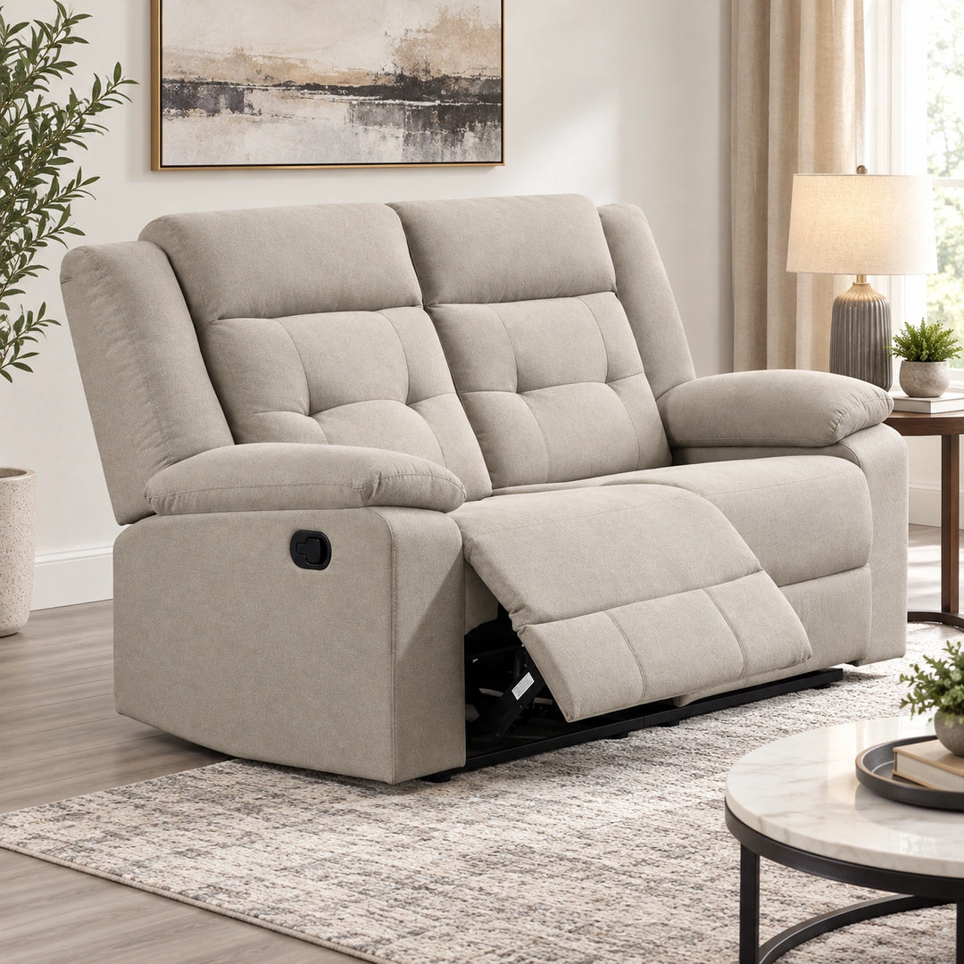 Mason Beige Manual Recliner Loveseat in Fabric Upholstery