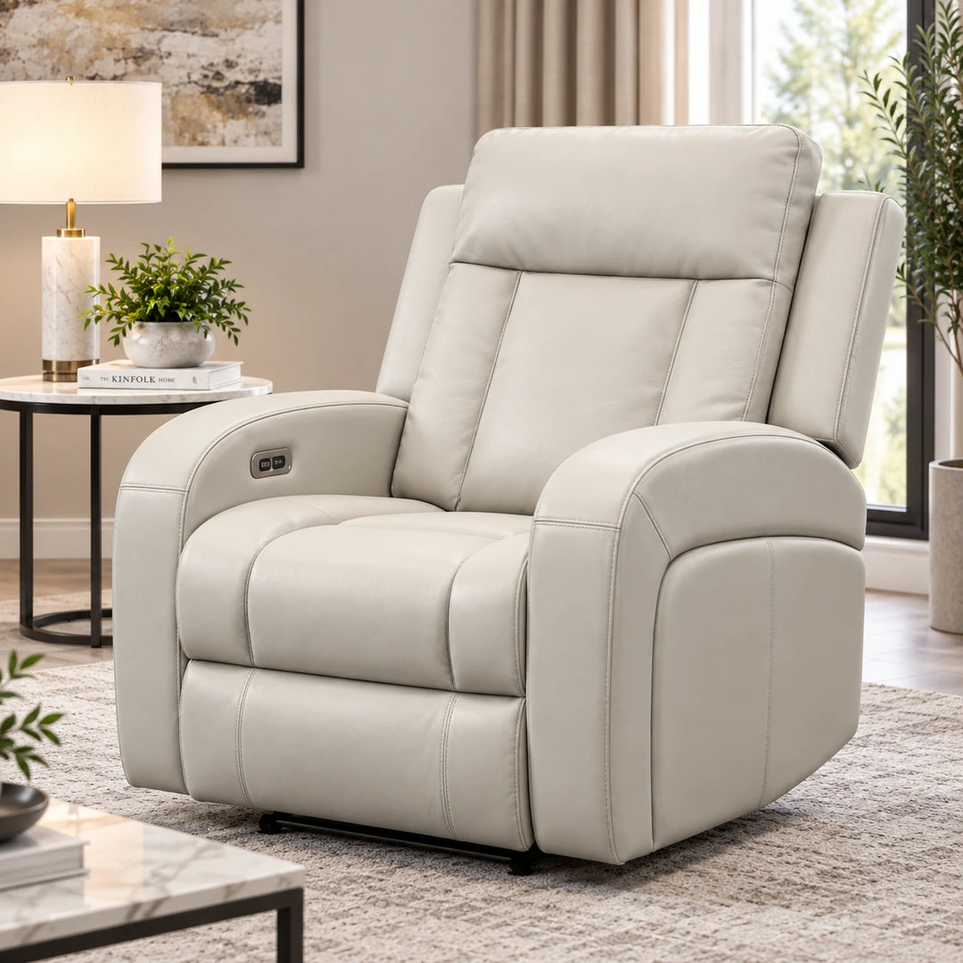 Sudex 3-Piece Beige Power Recliner Set in Top Grain Leather